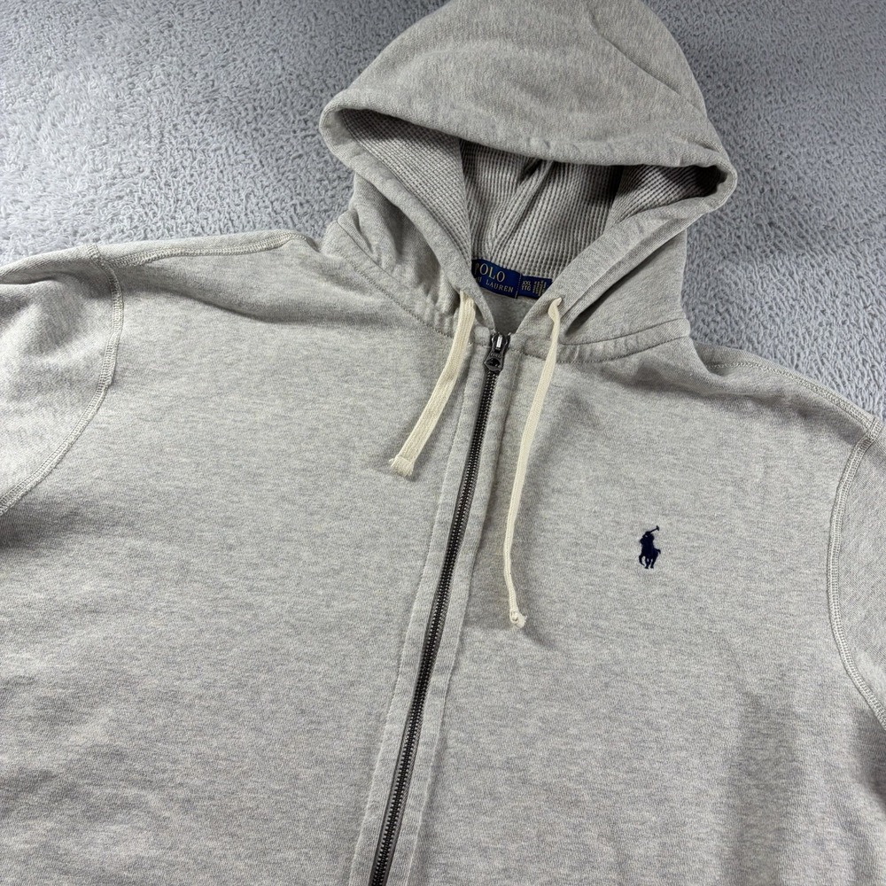 Polo Ralph Lauren Full Zip Sweater Mens XXL 2X Light Gray Oatmeal Waffle Lined